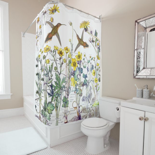Hummingbird Bird Wildflower Flowers Shower Curtain (In Situ)