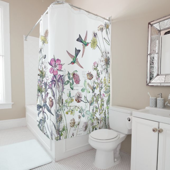 Hummingbird Bird Wildflower Flowers Shower Curtain (In Situ)