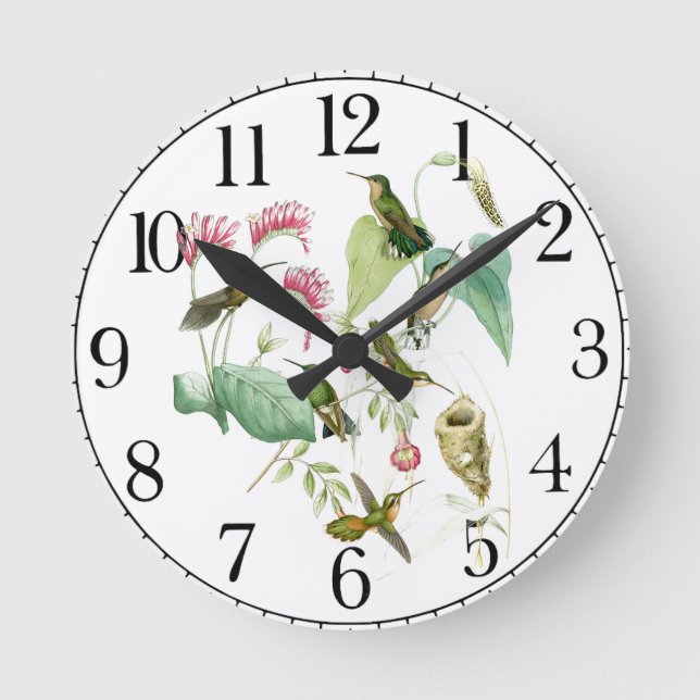 Hummingbird Bird Wildlife Floral Wall Clock (Front)