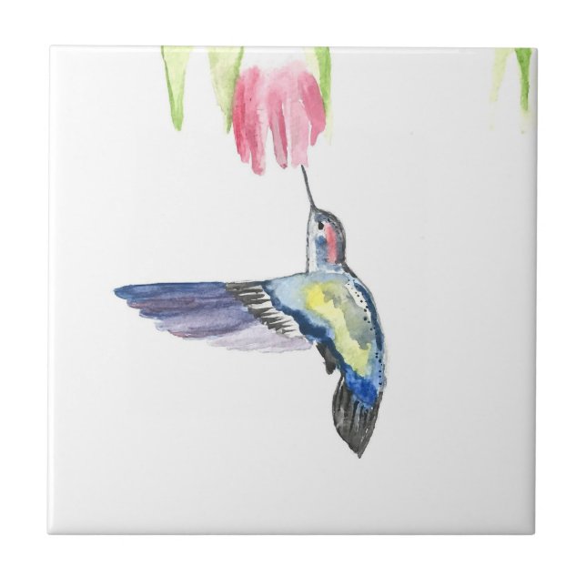 Hummingbird Bird Wildlife Watercolor Colourful  Tile (Front)