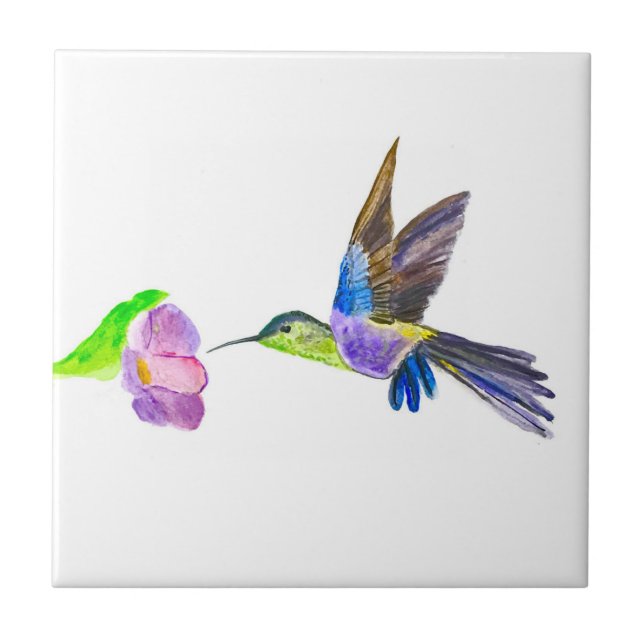 Hummingbird Bird Wildlife Watercolor Colourful  Tile (Front)