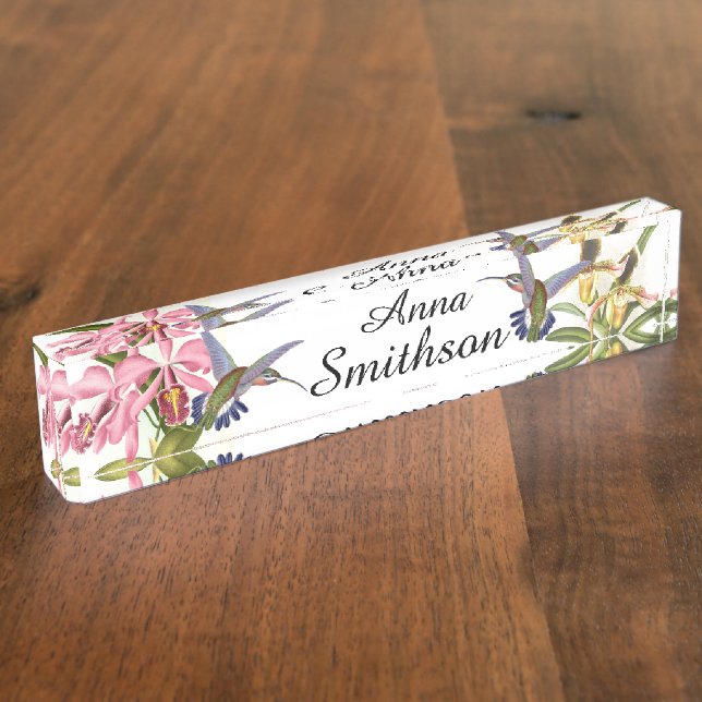 Hummingbird Birds Animals Orchid Flowers Floral Nameplate (Side)