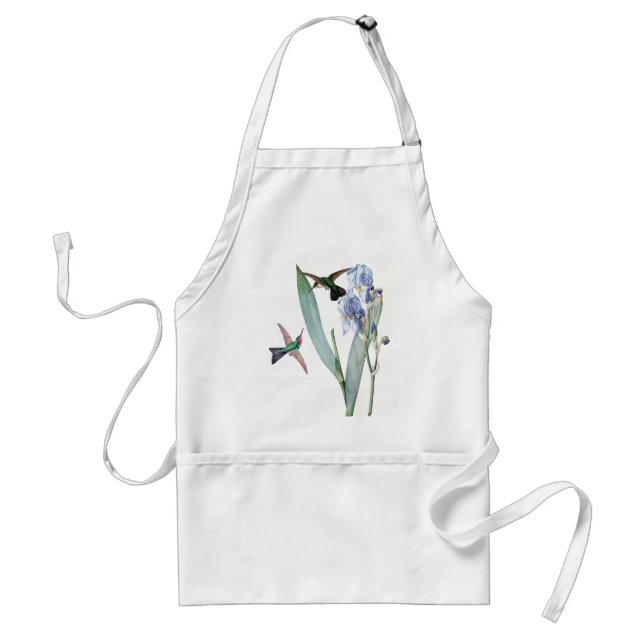 Hummingbird Birds Blue Iris Flowers Apron (Front)