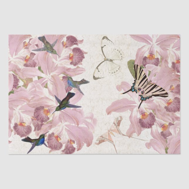 Hummingbird Birds Butterflies Floral Tissue Paper (Front)