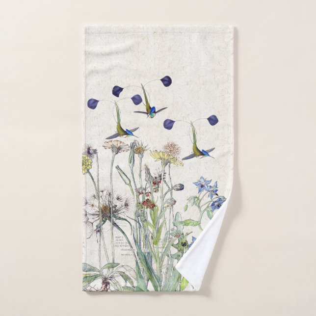 Hummingbird Birds Catsear Flowers Bath Towel Set (Hand Towel)