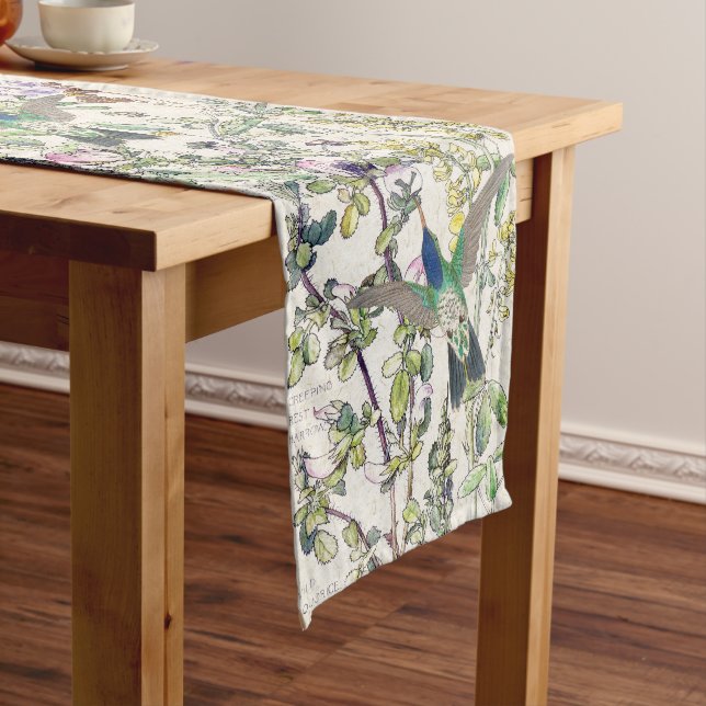 Hummingbird Birds Clover Flowers Table Runner (In Situ)