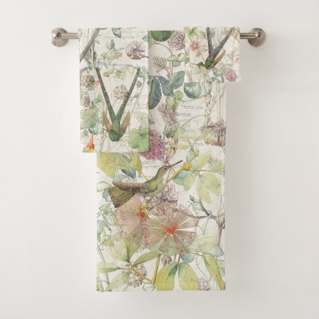 Hummingbird Birds Clover Wildflower Bath Towel Set (Insitu)
