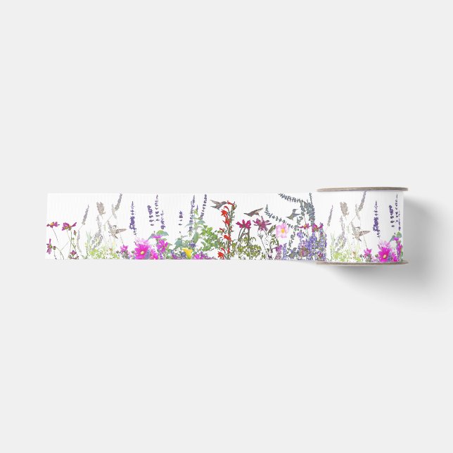 Hummingbird Birds Floral Flower Grosgrain Ribbon (Front)