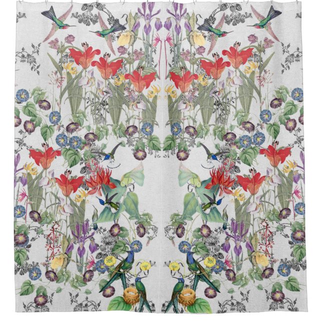 Hummingbird Birds Flower Garden Shower Curtain (Front)
