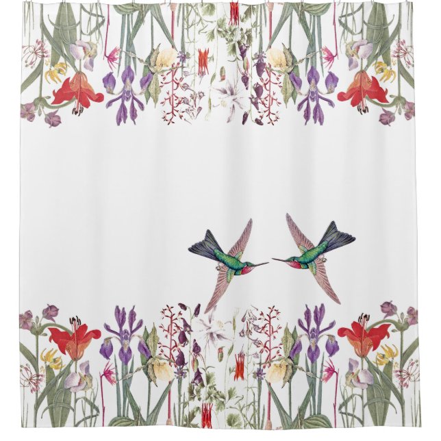 Hummingbird Birds Flower Garden Shower Curtain (Front)