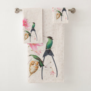 Hummingbird Birds Flowers Animals Bath Towel Set