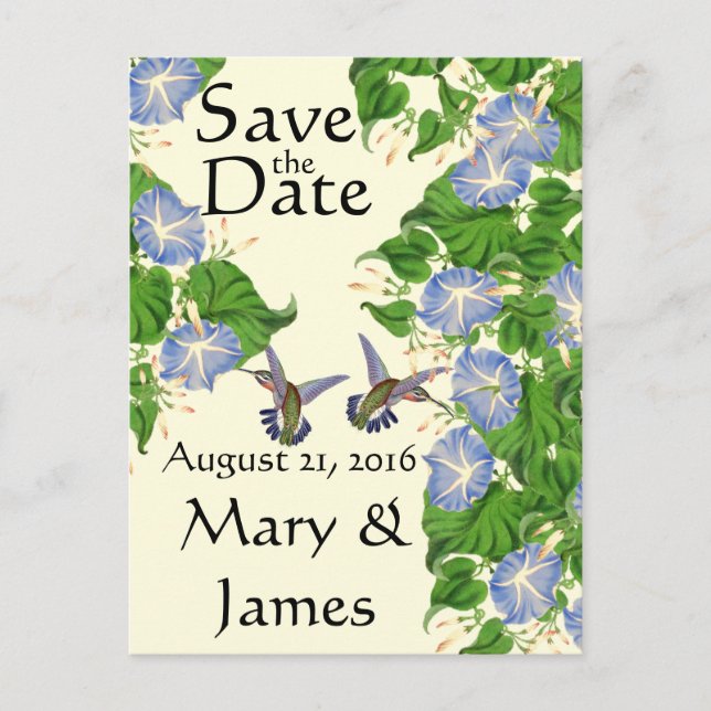 Hummingbird Birds Flowers Floral Save Date Announcement Postcard (Front)