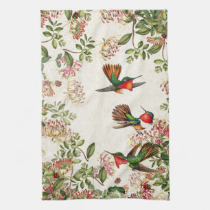 Hummingbird Birds Honeysuckle Flower Kitchen Towel