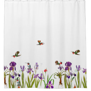 Hummingbird Birds Iris Flowers Shower Curtain