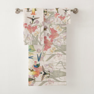 Hummingbird Birds Lily Flower Bath Towel Set