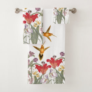 Hummingbird Birds Lily Flowers Bath Towel Set