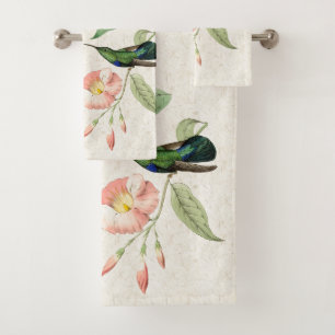 Hummingbird Birds Mandevilla Flower Bath Towel Set
