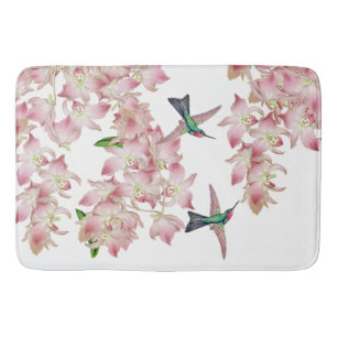 Hummingbird Birds Orchid Flowers Bathmat