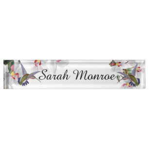Hummingbird Birds Orchid Flowers Floral Nameplate