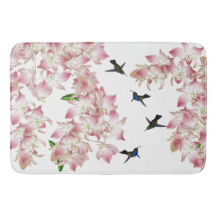 Hummingbird Birds Pink Orchid Flowers Bathmat