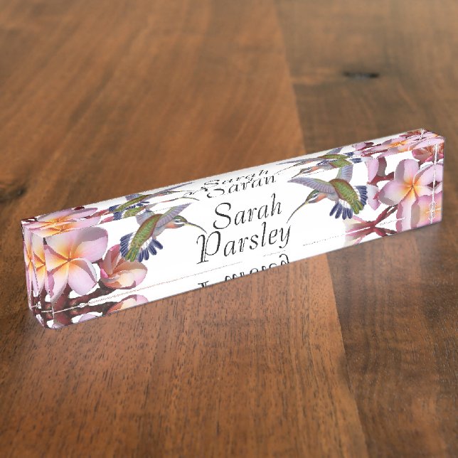 Hummingbird Birds Plumeria Flowers Floral Nameplate (Side)