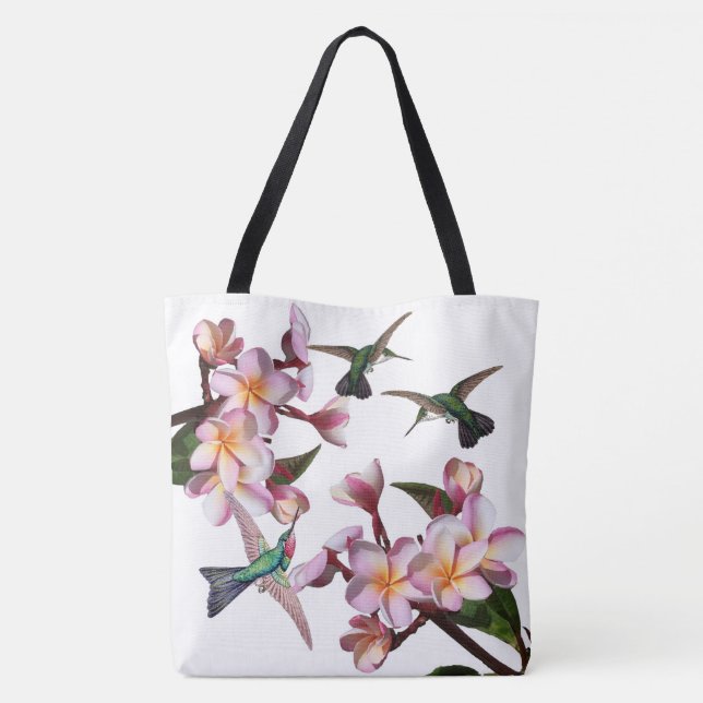 Hummingbird Birds Plumeria Flowers Tote Bag (Back)