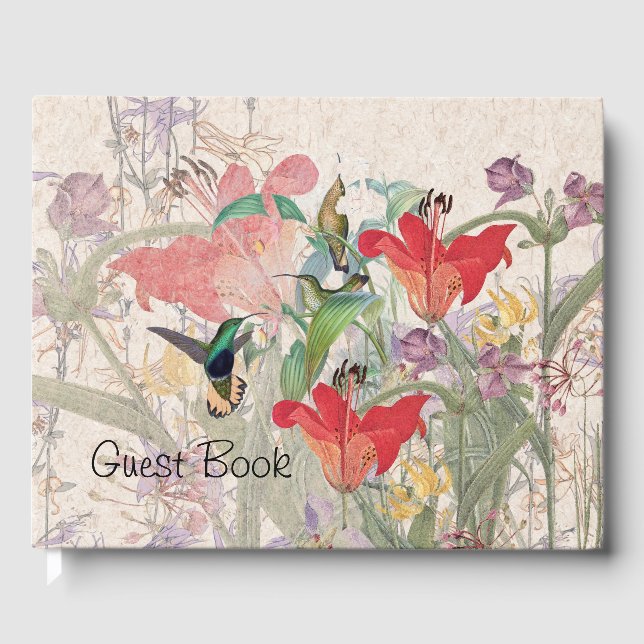 Hummingbird Birds Red Lily Flowers Guest Book (Front)