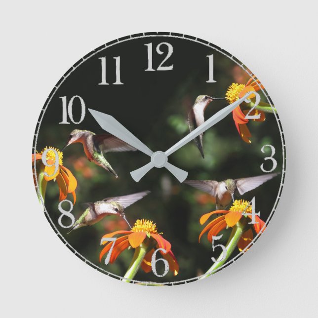Hummingbird Birds Sunflower Flower Wall Clock (Front)
