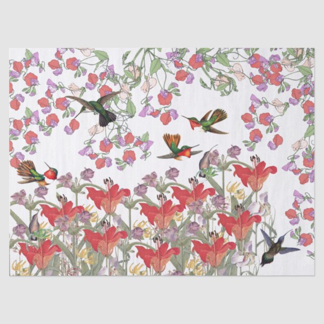 Hummingbird Birds Sweet Pea Flowers Tissue Paper (Front)