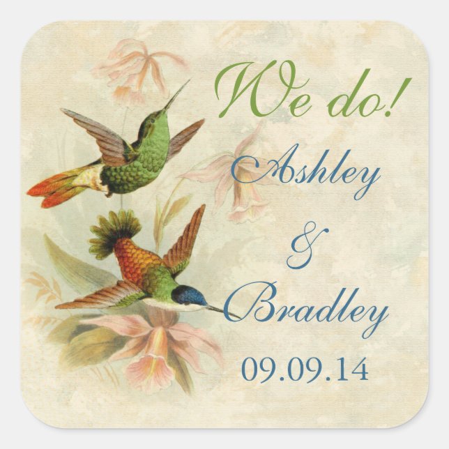 Hummingbird Birds Wedding Sticker Envelope Seal (Front)