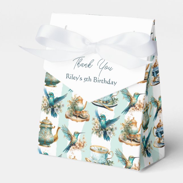 Hummingbird Birthday Tea Party Favor Box (Front Side)