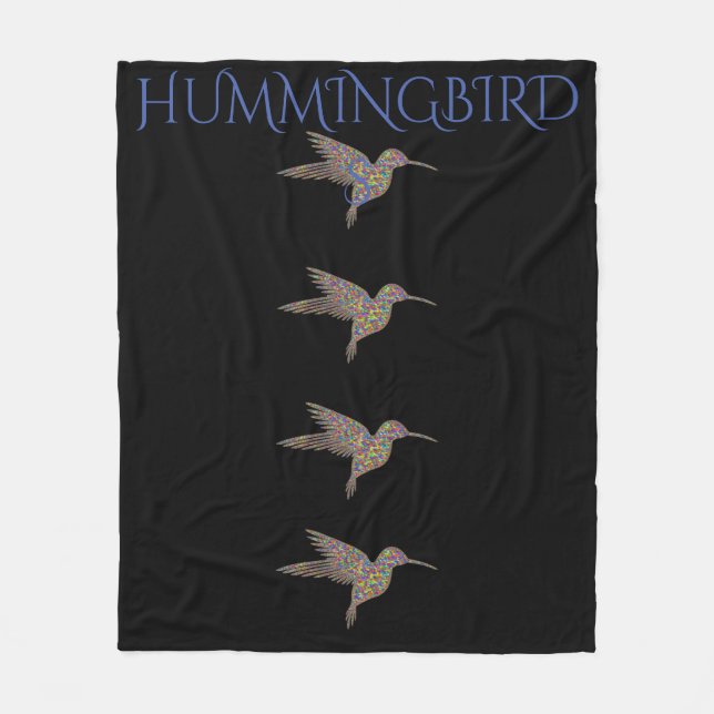 Hummingbird black fleece blanket. (Front)