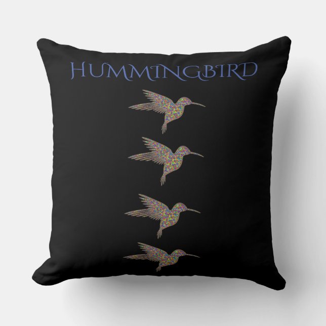 Hummingbird black throw pillow. pillow (Front)