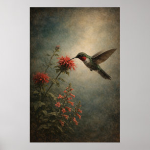 Hummingbird Bloom Floral Bird Art Poster