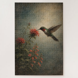 Hummingbird Bloom Floral Bird Art Puzzle