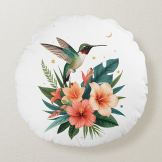 Hummingbird Bloom Round Pillow