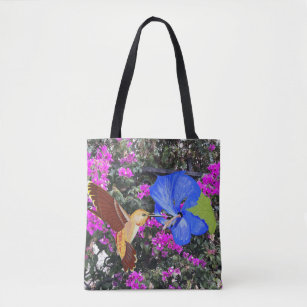 Hummingbird, Blue Hibiscus, & Bougainvillea Tote Bag