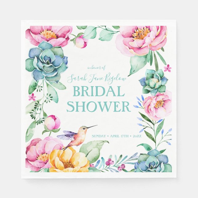 Hummingbird Boho Bridal Shower Napkin (Front)