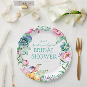 Hummingbird Boho Bridal Shower Paper Plate