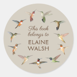 Hummingbird Book Plate Classic Round Sticker