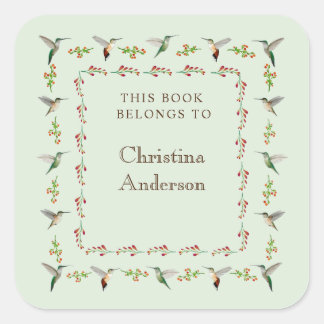  Hummingbird Bookplate Square Sticker