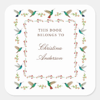 Hummingbird Bookplate Square Sticker