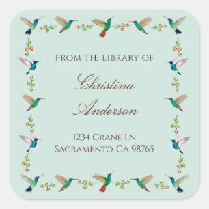 Hummingbird Bookplate Square Sticker