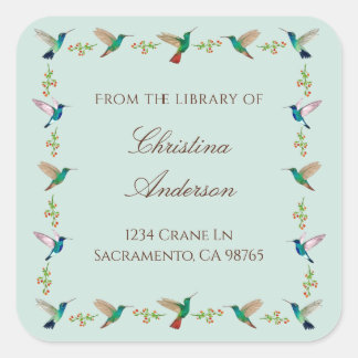 Hummingbird Bookplate Square Sticker