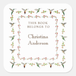  Hummingbird Bookplate Square Sticker