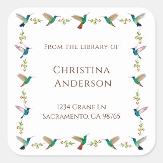 Hummingbird Bookplate Square Sticker