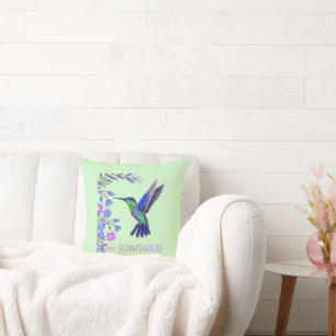 Hummingbird Botanical Flowers for bird lover Throw Pillow