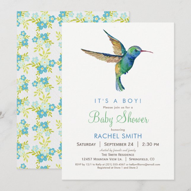 Hummingbird Boy Baby Shower Invitation (Front/Back)