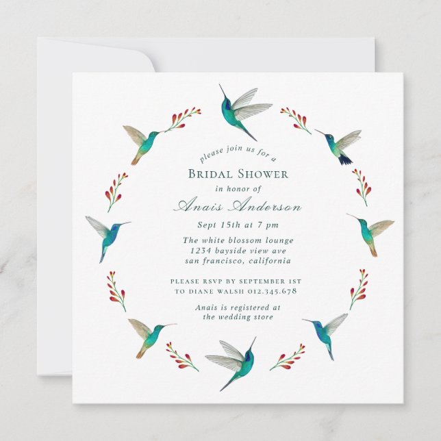 Hummingbird Bridal Shower Announcement (Front)