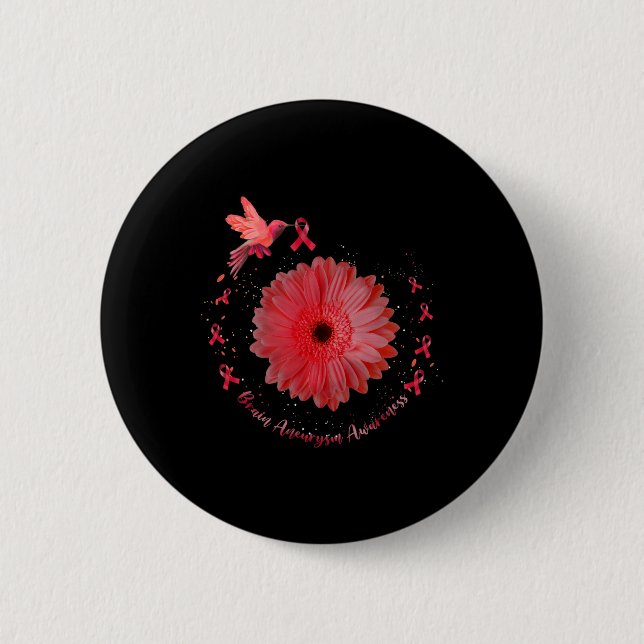 Hummingbird Burgundy Sunflower Brain Aneurysm Awar 2 Inch Round Button (Front)